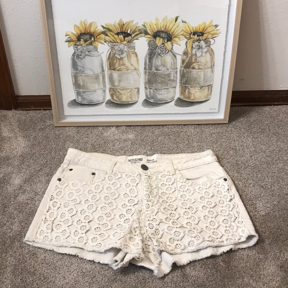 White high rise denim shorts